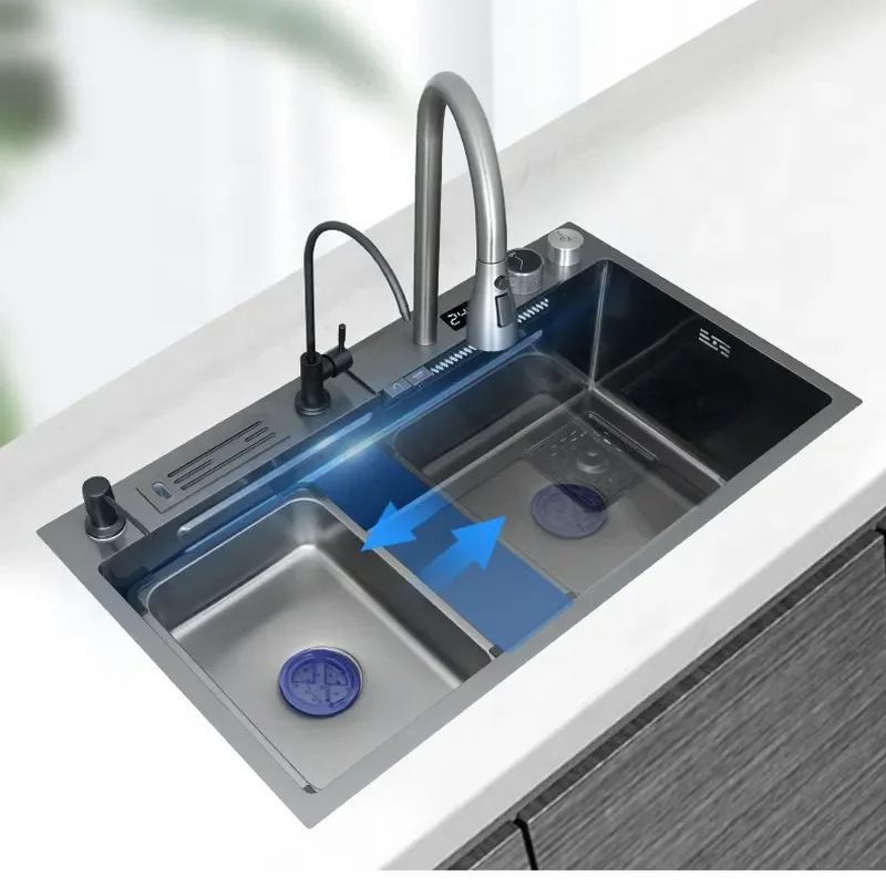 for Feiyu Waterfall Kitchen Sink 304 Stainless Steel Intelligent Digital Display Vegetable Basin Dishwasher Basin Household