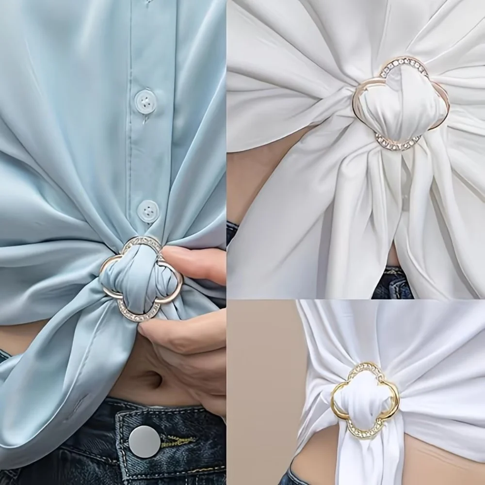 2-Piece Gold and Silver Hollowed-Out Four-Leaf Clover Shirt Tie Clips, Women's Shirt Anti-Slip Fixing Pins, Daily Outfit