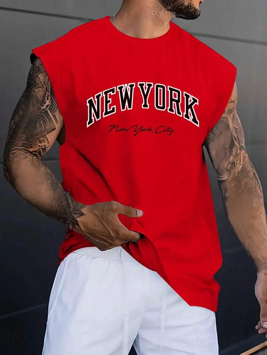 

Men's Red Sleeveless Tank Top with Arch Print Design