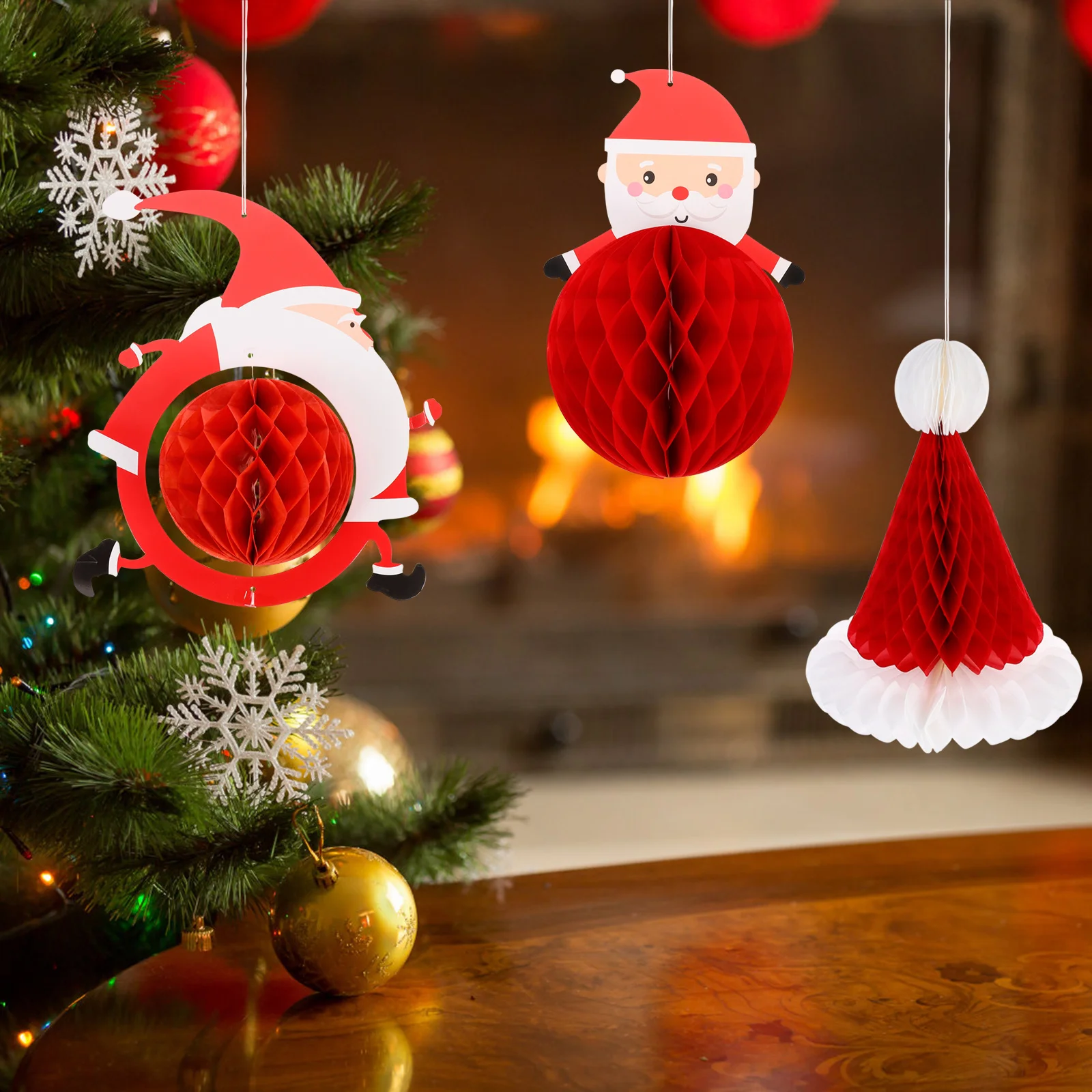 

6Pcs Christmas Party Favors Honeycomb Hanging Decorations Santa Theme Honeycomb Hanging Decoration Christmas Party Favors