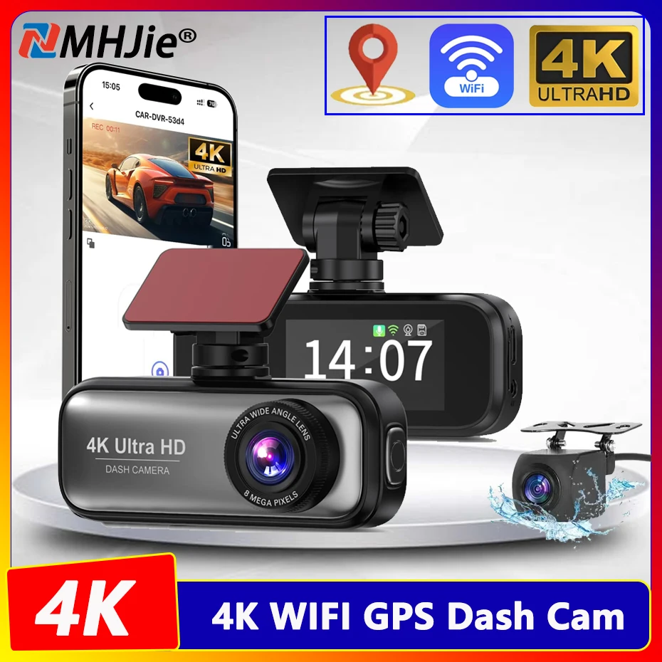 Dash Cam 4K Front and Rear 1080P, WiFi GPS Car Camera,Dual Dash Camera for Cars,Smart App Control,Night Vision, Parking Mode DVR