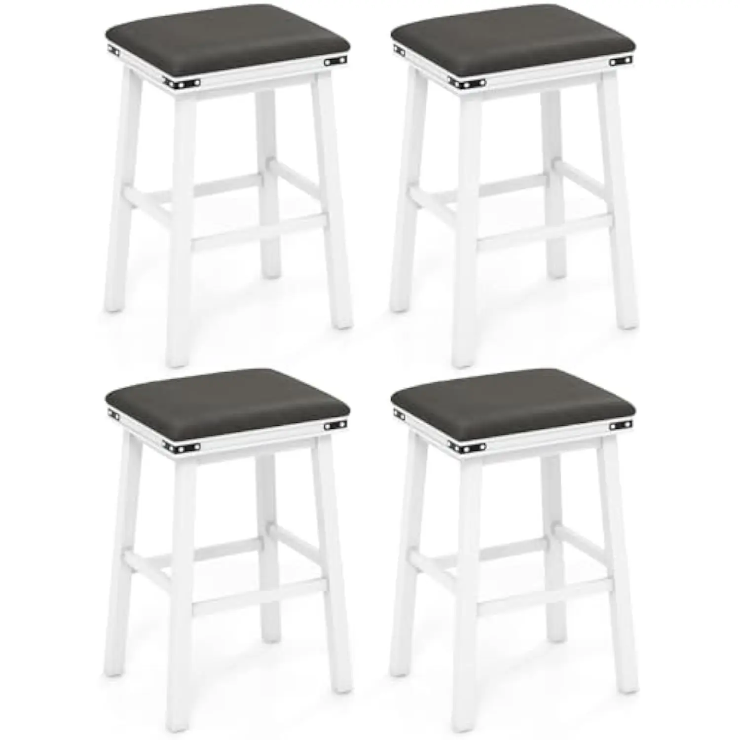 

Upholstered Bar Stools Set of 4, 30-inch Height Backless Bar Chairs with PU Leather Padded Seat, Solid Wood Frame and Footrest