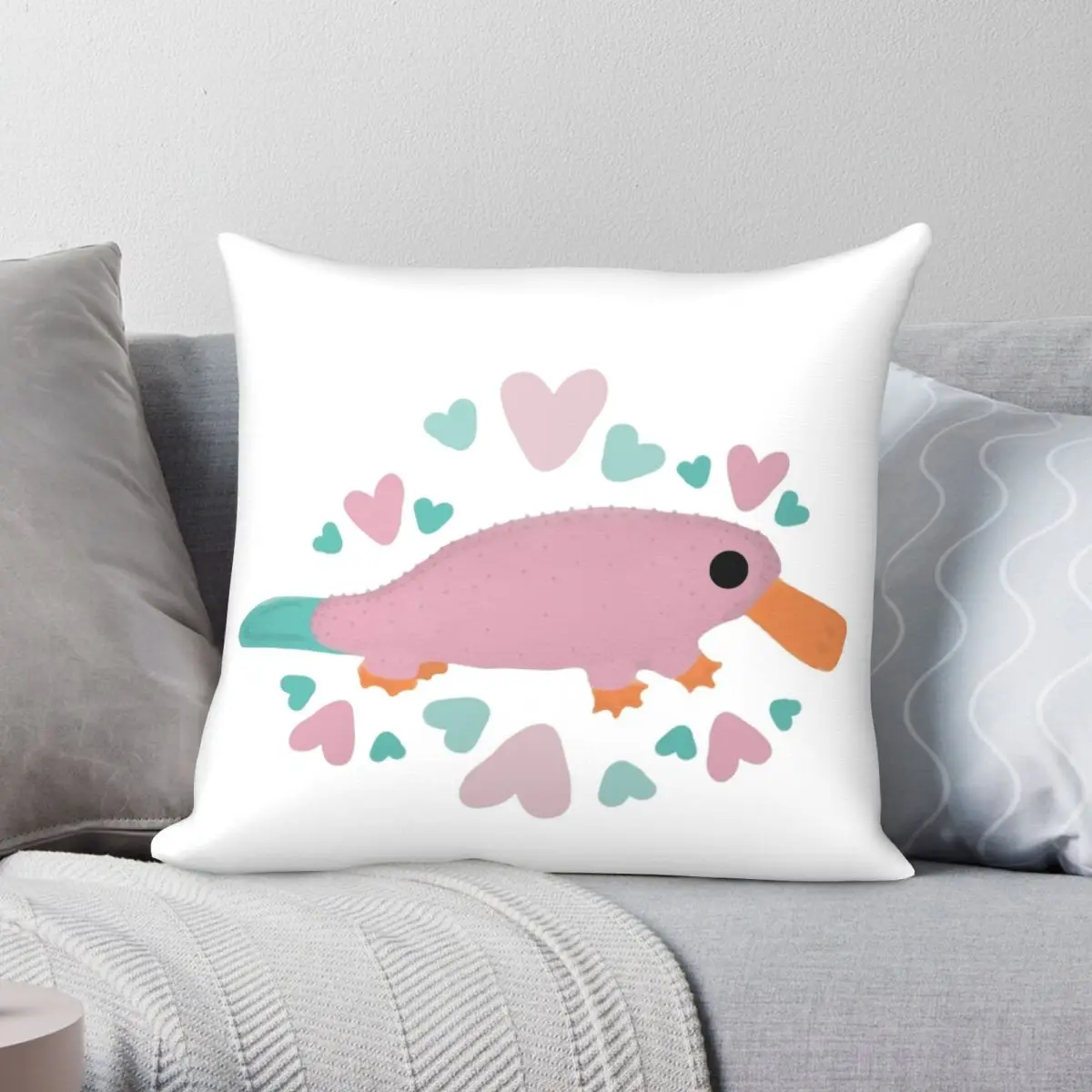 Pink Platypus With Hearts Pillowcase Polyester Linen Velvet Printed Zip Decor Pillow Case Sofa Cushion Cover 18