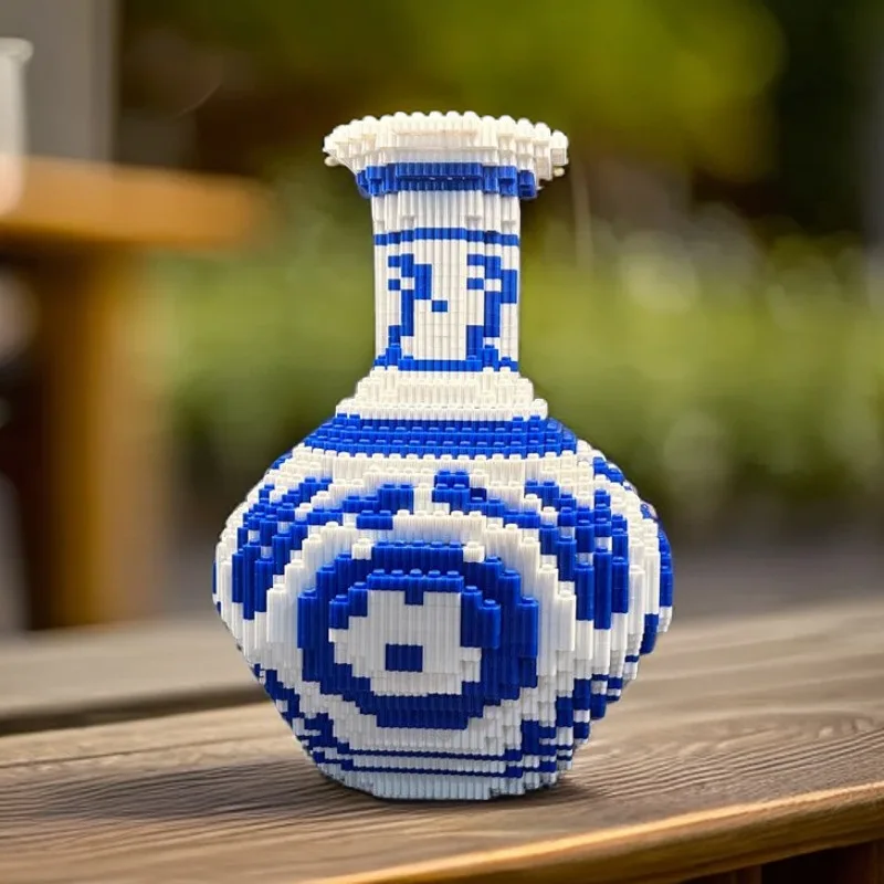 28cm Chinese Style Blue and White Porcelain Vase Creative DIY Puzzle Building Block Desktop Ornaments For Christmas Gift view 5