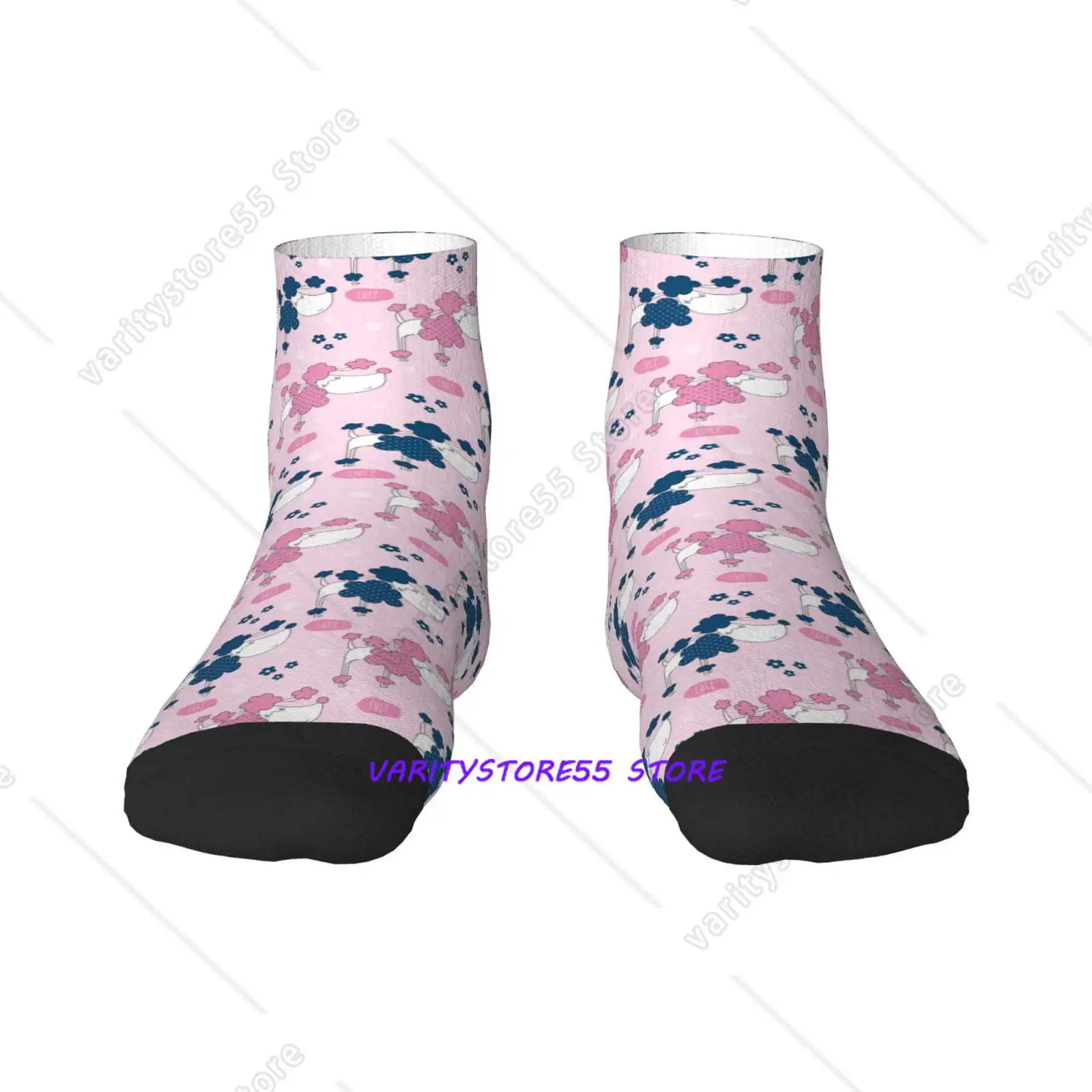 

Cartoon Poodle Dog Pattern Crew SocksToe Seamed Ankle Cushioned Breathable Athletic Crew Sports Socks