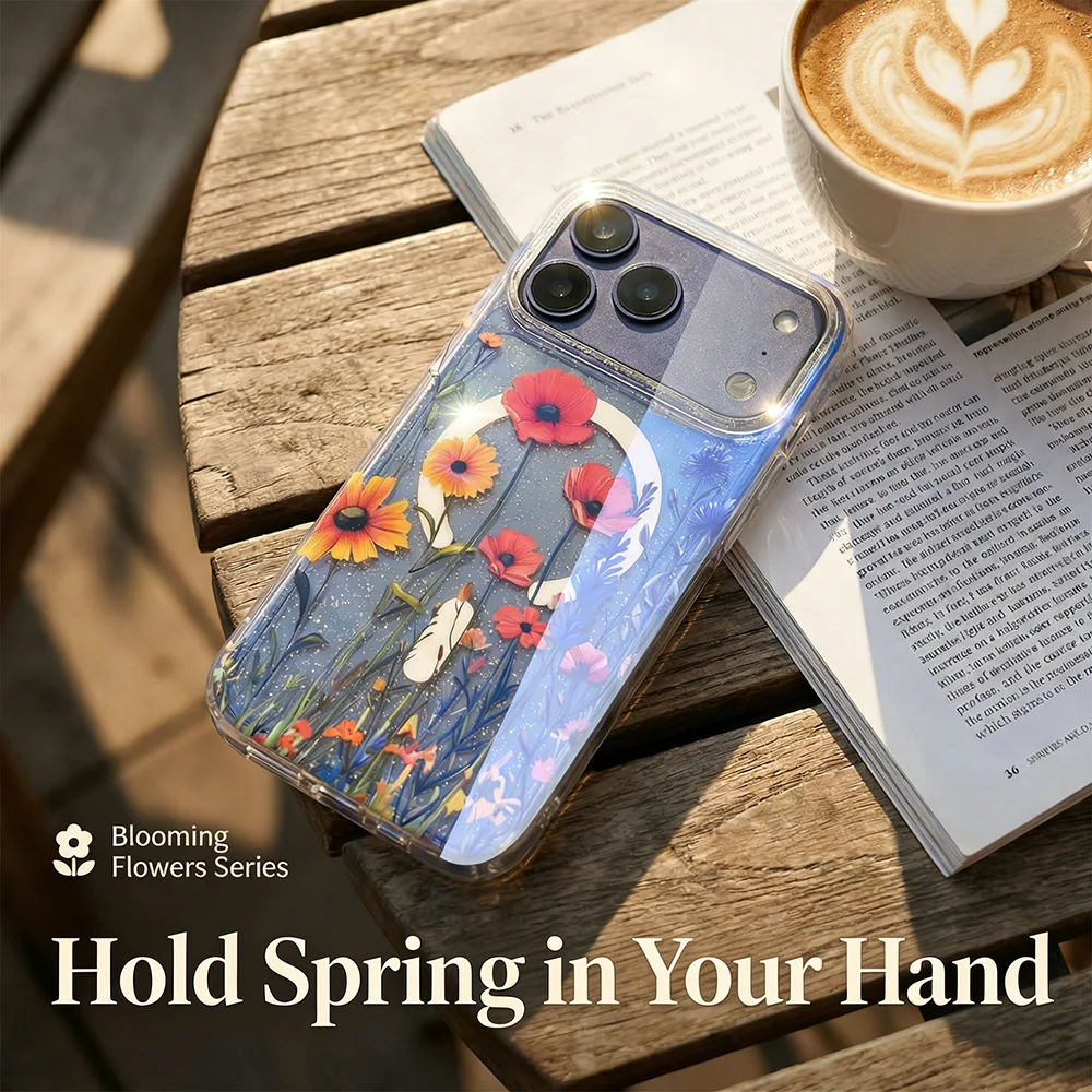 

for iPhone 17, 16, 15, 14, 13 Pro Max floral magnetic phone case, blue light flash for apple Air case, shock resistant cover。