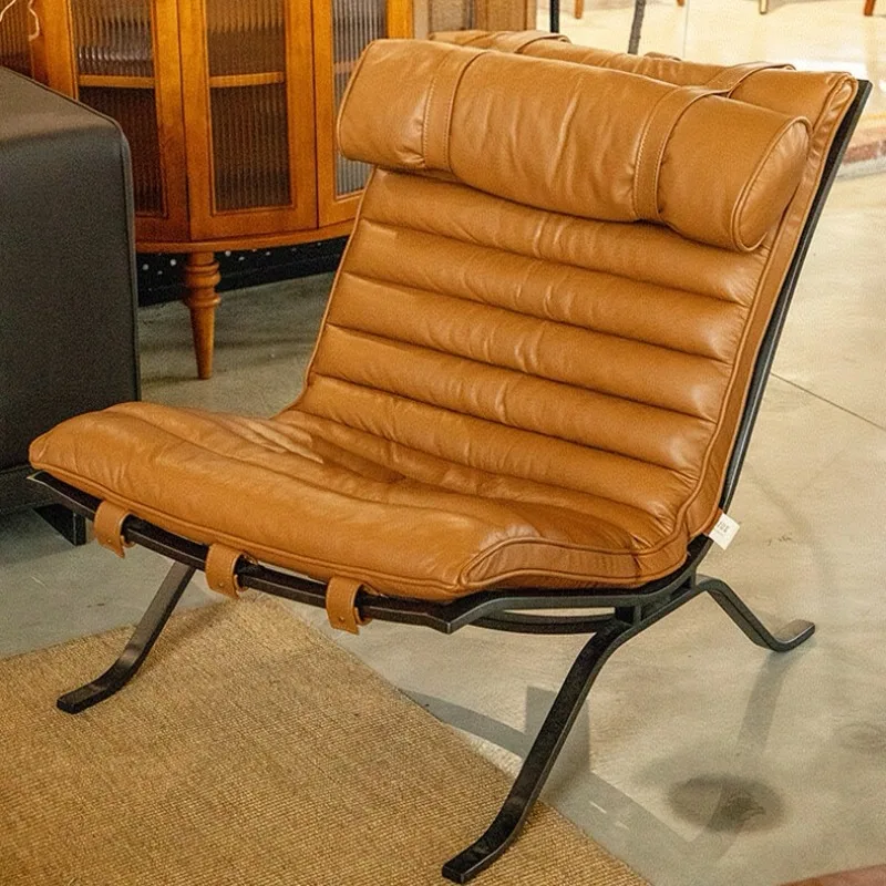 

Sofa chair retro wrought iron leisure chair light luxury simple antique stainless steel recliner