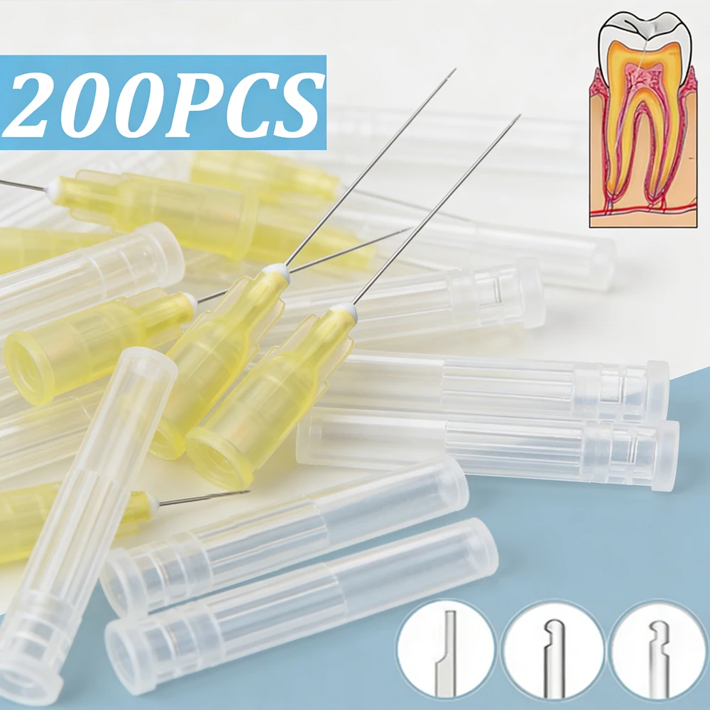 

200 шт. стоматологических эндодонтических ирригационных игл с закрытым концом и боковым отверстием для промывания корневых каналов и гигиены полости рта