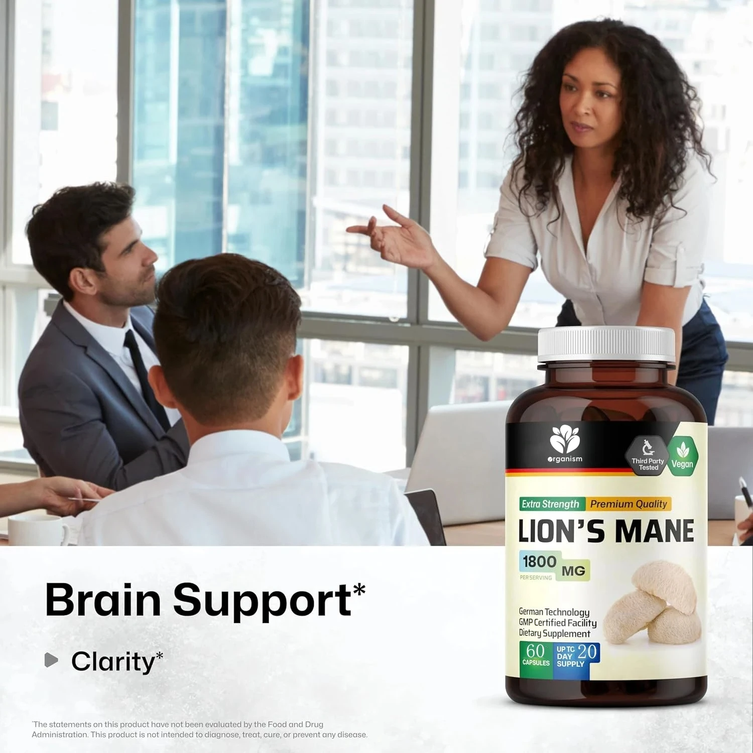 Lion mane supplement capsule 1800mg -60 count - vegan lion mane powder supplement for brain support