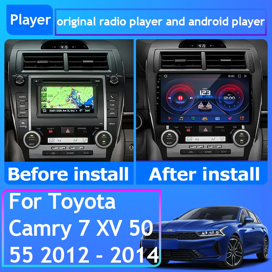 

For Toyota Camry 7 XV 50 55 2012 - 2014 Car Radio Android 13 Carplay GPS Navigation Android Auto Screen No 2din 5G WiFi