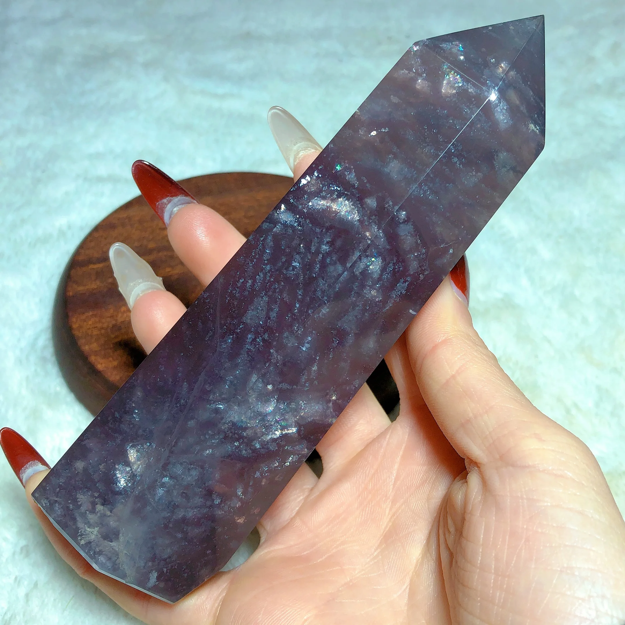 Natural Crystal Purple Fluorite Rainbow Tower Point Flashy Scintillating Gemstones Sparkly Home Decorations Holiday Gift