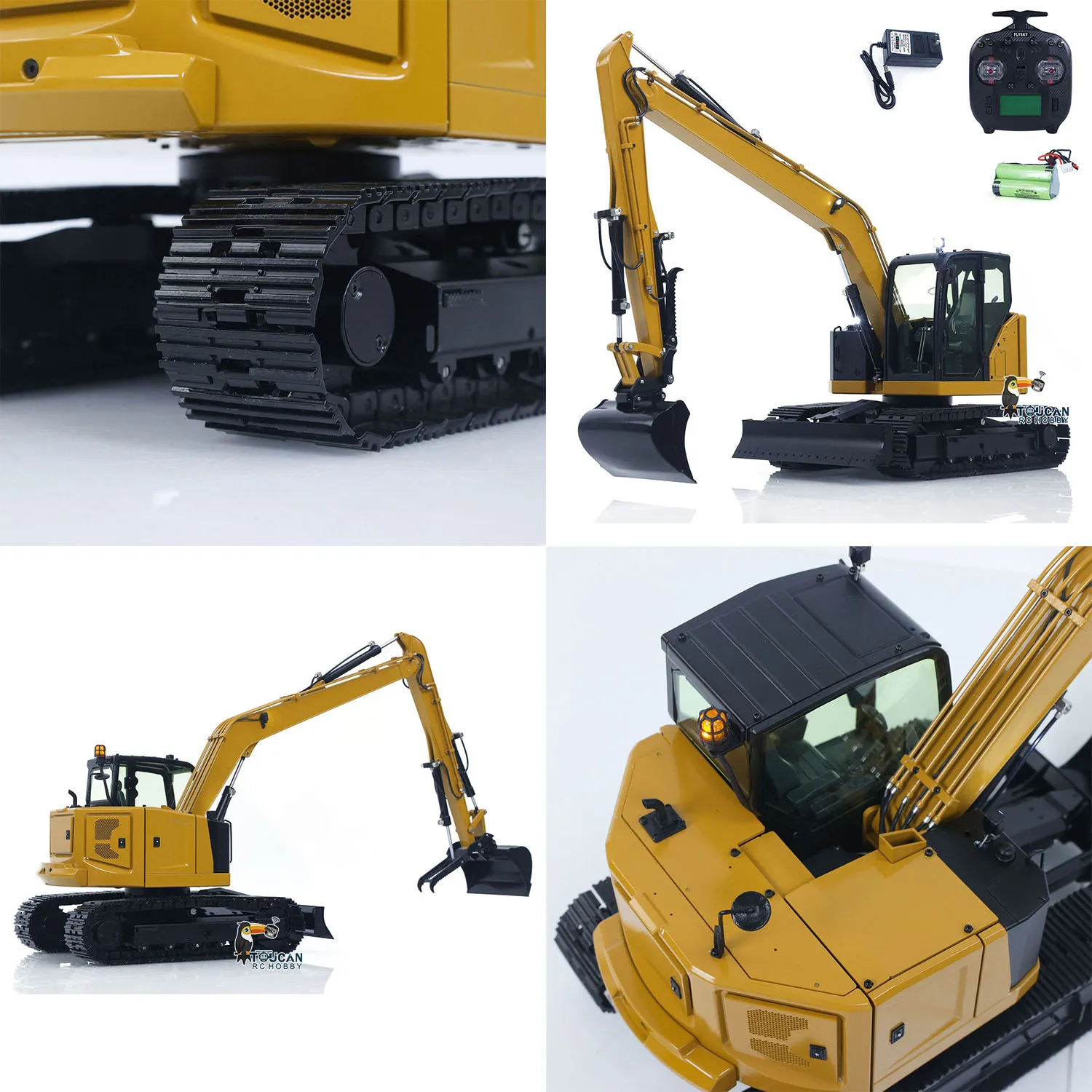 C308 1/14 RC油圧ショベル 4バルブリモコン建設車両 延長アーム ブラシレスモーター 静音 充電器付き
