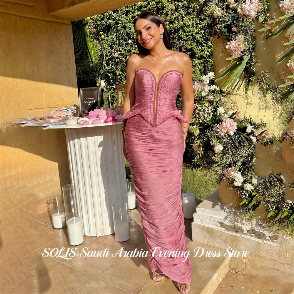 SOLIS Dusty Purple Evening Dress Strapless Sleeveless Party Dresses Beading On Chest Prom Gown robes du soir Customized