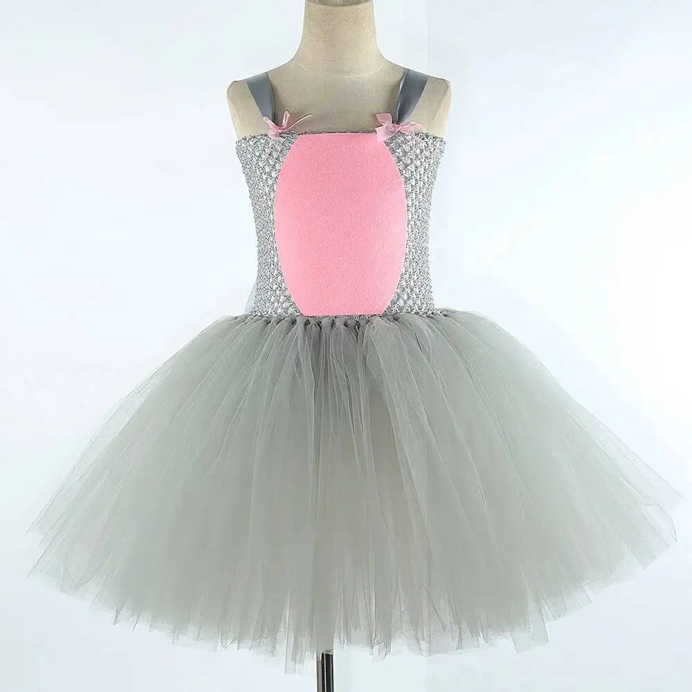 Pink Gray Rat Costumes for Baby Girls Grey Mouse Ballet Tutu Dress for Kids Animal Mice Halloween Fancy Outfits Birthday Clothes