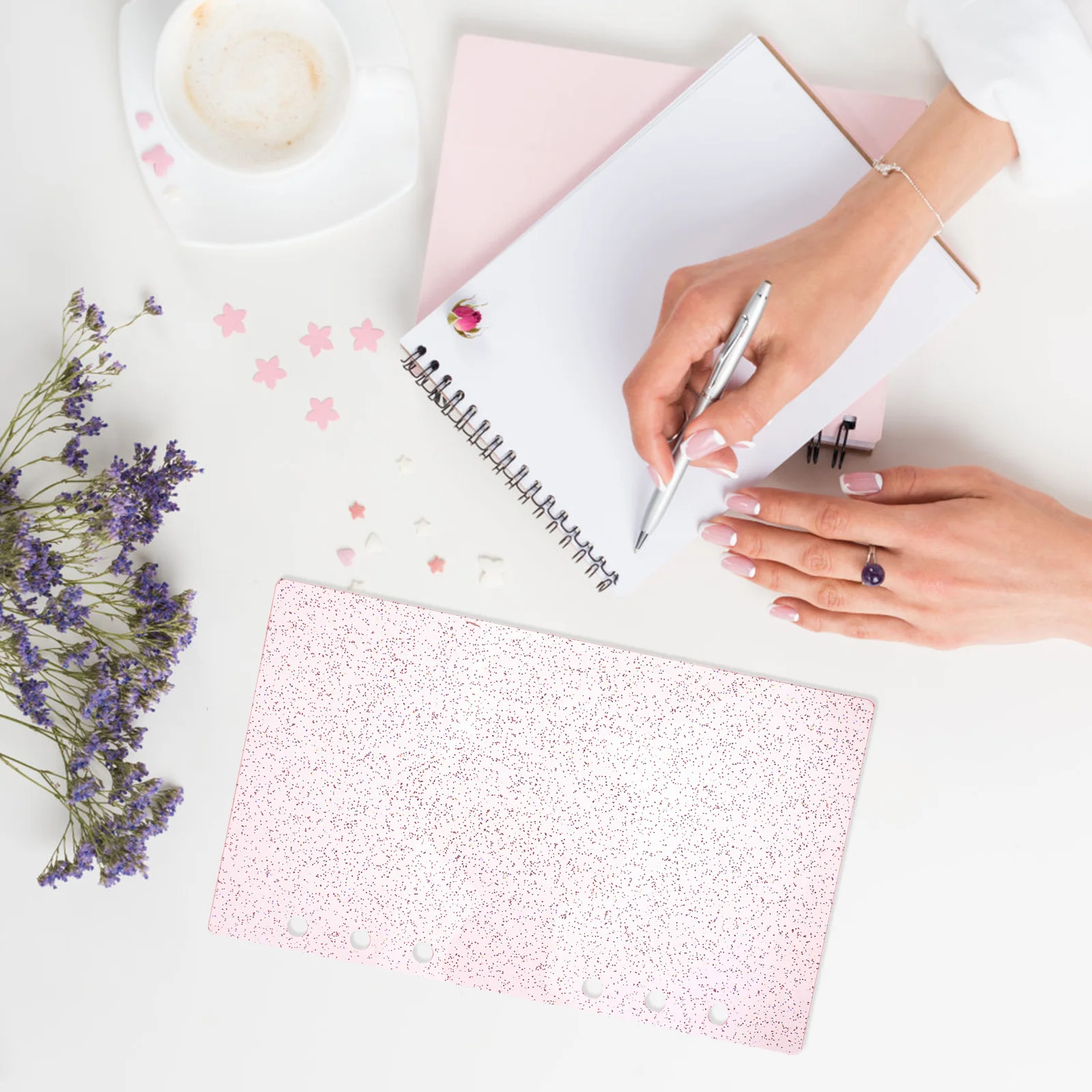 

A6 6-Hole Acrylic Binder Cover Semitransparent Glittery Notebook Shell Reusable Planner Protection Cover for Students