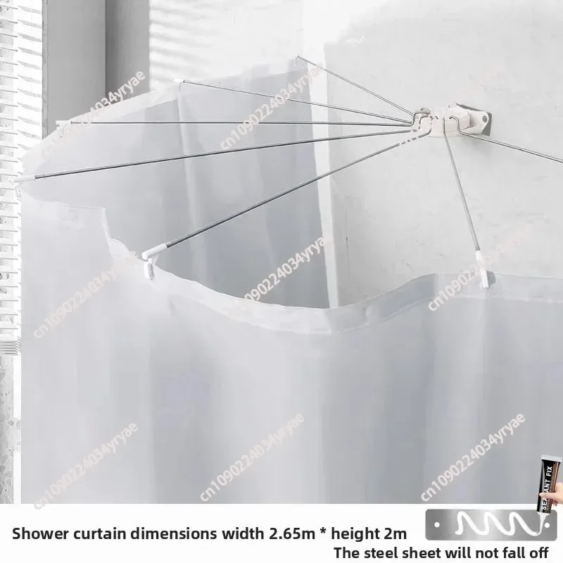 Different Corner Turning,Semi Circular Bathroom Shower Curtain Rod With No Punching Set,Stainless Steel Fan- Shaped view 3