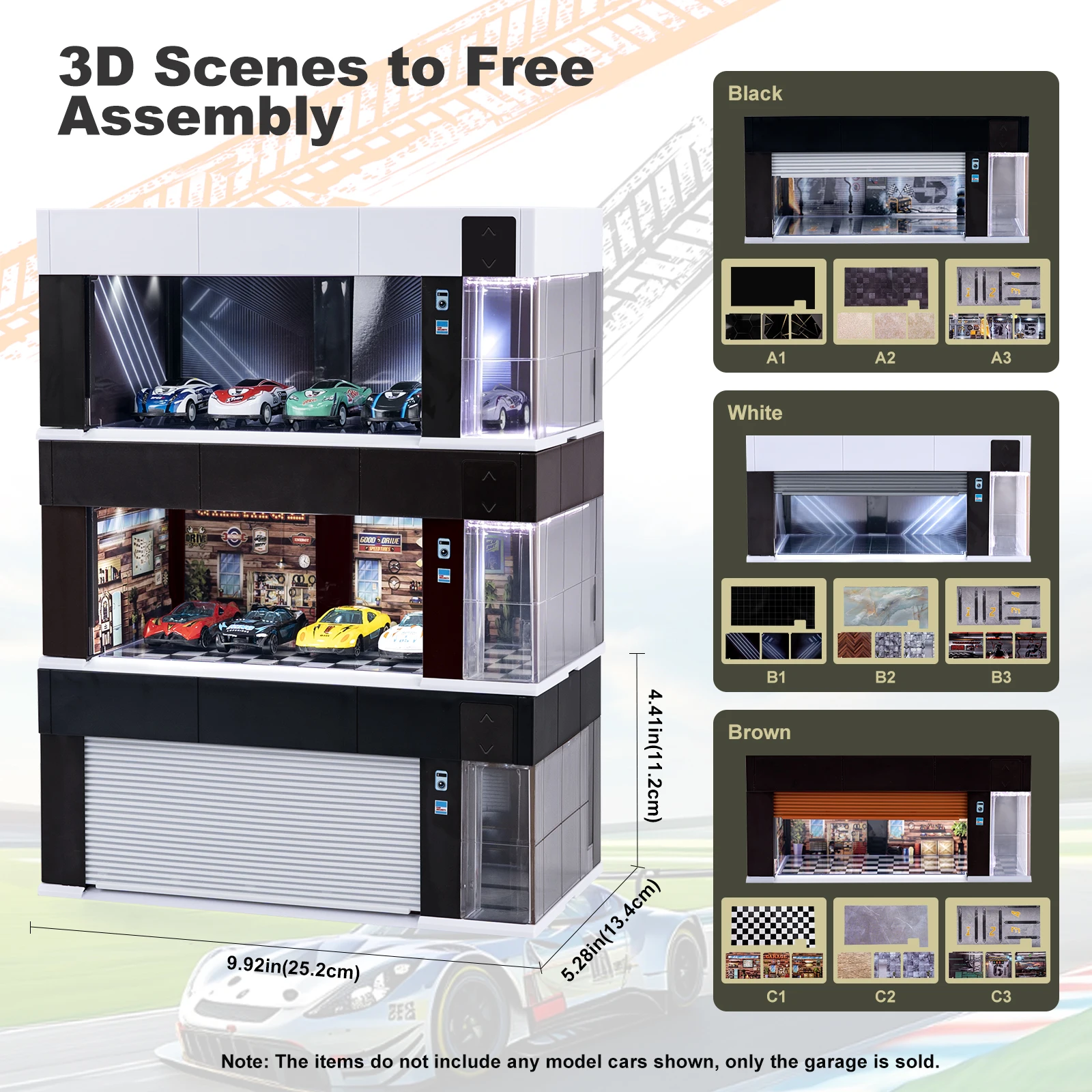 1/64 Scale Garage Scene Model Car Display Box with Light And Voice Control Electronic Door - Simulation Parking Series