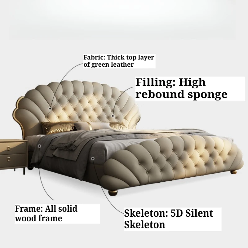 Modern Minimalist Double Bed Master Bedroom High End Soft Pack Leather Wedding Bed Full Size Frame Lit 2 Personnes Furniture