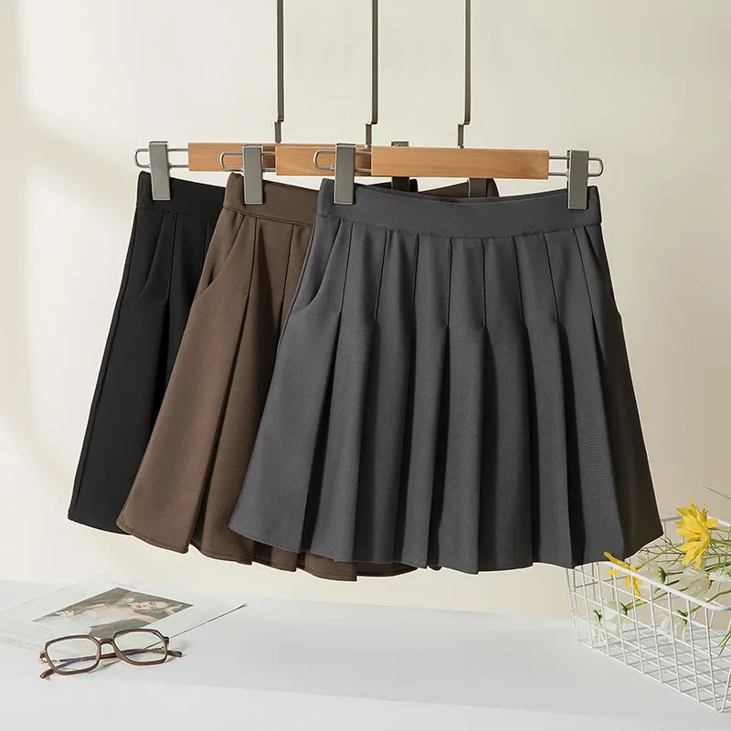 New high-waisted and versatile black summer pocket A-line skirt anti-walking slim high-waisted shorts skirt