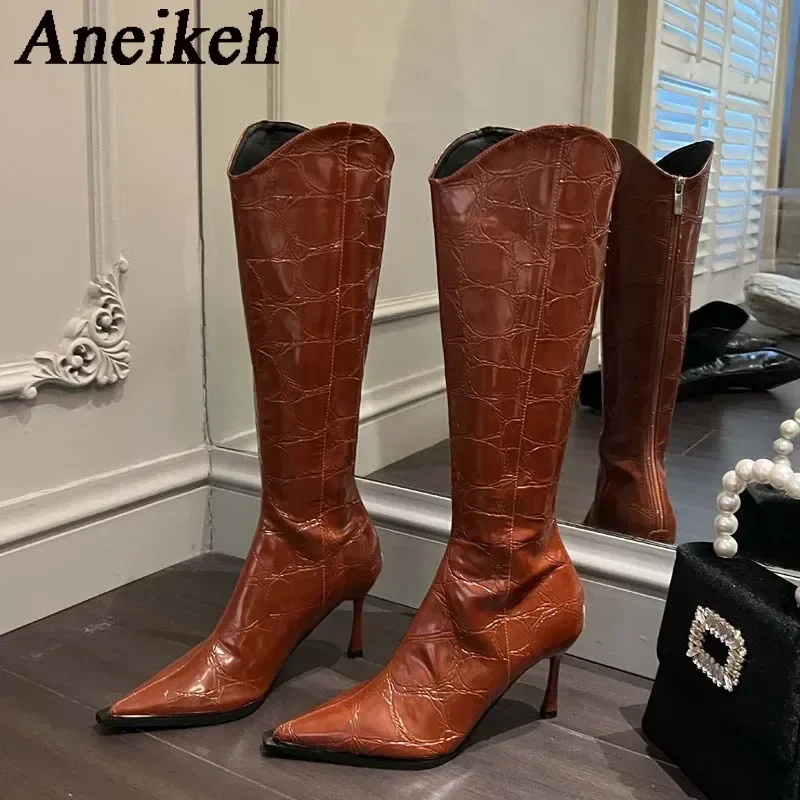 aneikeh-punta-puntiaguda-ocio-boda-mujeres-tacones-finos-botas-zip-conciso-hasta-la-rodilla-costura-2025-otono-pu-botas-solidas-zapatos-de-mujer