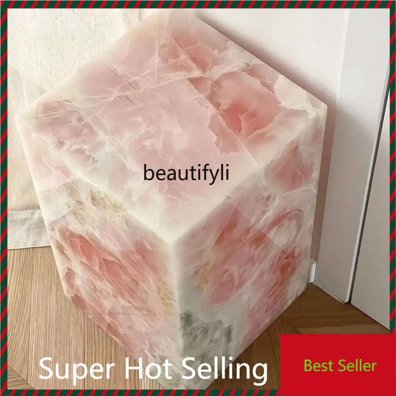 B132 Pink jade natural marble ornament base stone display table side few bedside tables