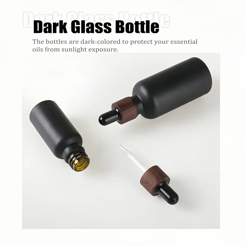 20 Stück 5/10/15/20/30ml Mattschwarze Glas-Tropfflaschen Leere Pipettenflaschen mit Plastikdeckel für Ätherische Öle und Seren – Detail 5