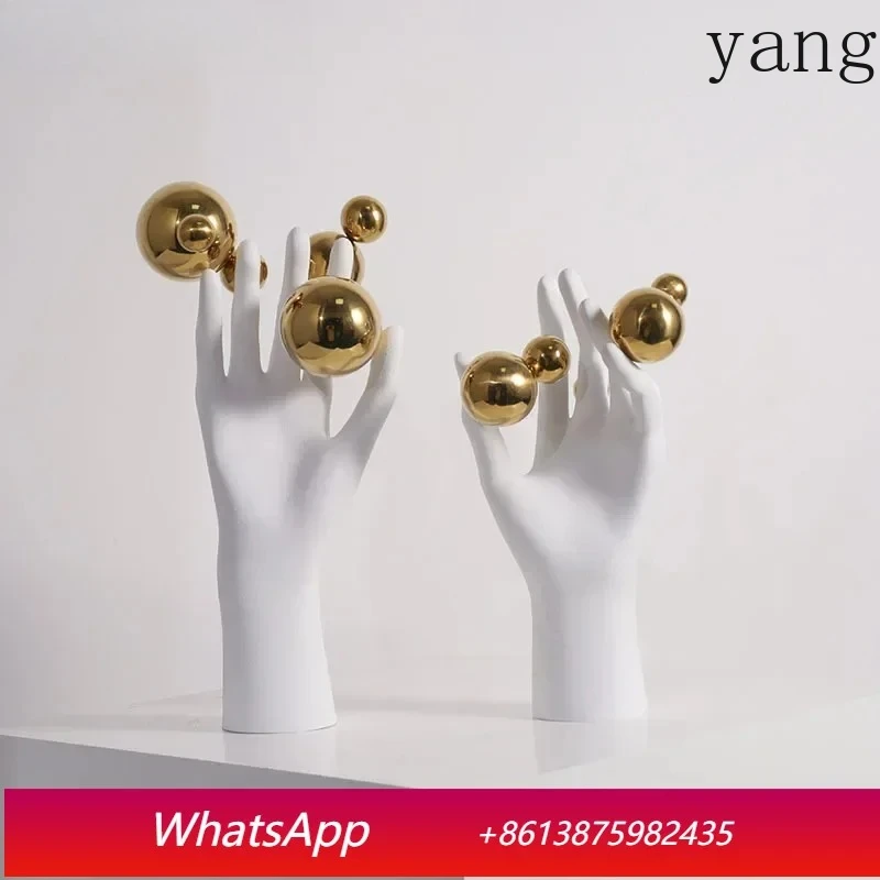 Creative Golden Ball Decorative Character Hand Palm Crafts Desk Decoration Abstract Figures Sculpture Room Aesthetics Decor
