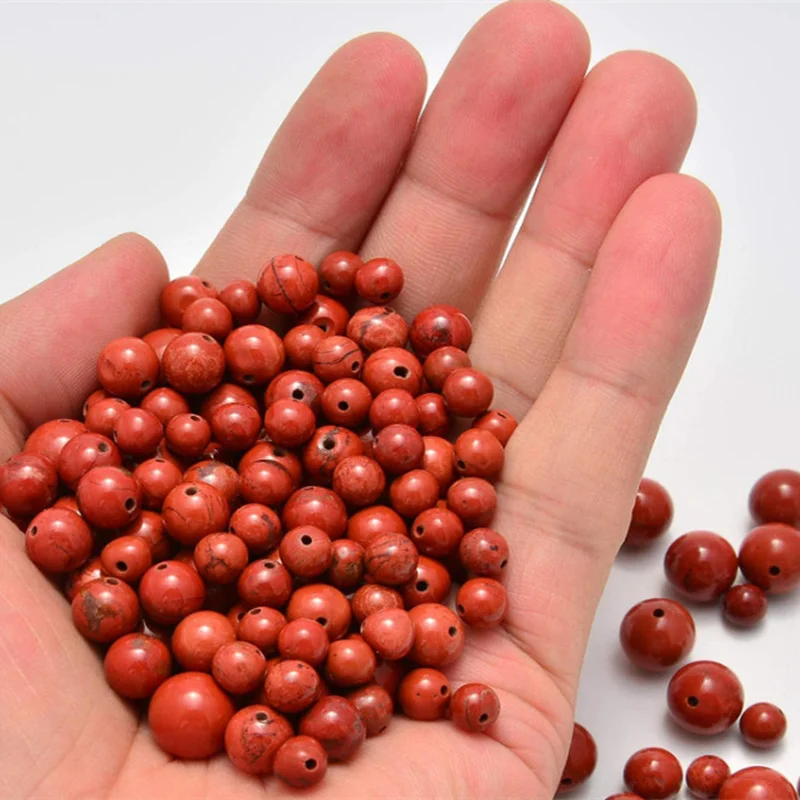 Red Jasper ลูกปัดหลวมอัญมณีธรรมชาติกลมเรียบสําหรับเครื่องประดับทําсясожд