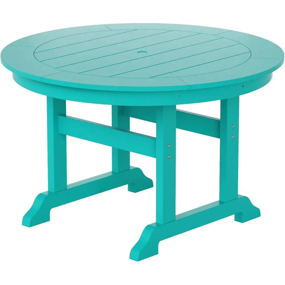 

Бирюзовый круглый обеденный стол для патио 47 дюймов, устойчивый к атмосферным воздействиям, из полимерного дерева, с отверстием для зонта