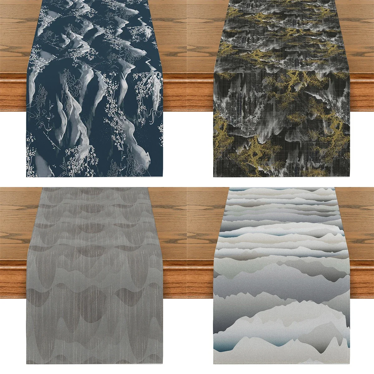 Mountain Cloud Table Flag Marble Textured Table Runner Modern Art Flower Holiday Party Home Kitchen Tables Aesthetically Decor