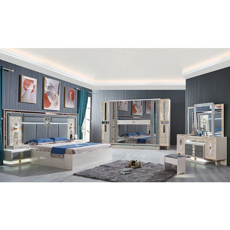&Modern Home Furniture Double Bed Room Furniture Full Set Royal Italian Bedroom Furniture Set Luxury Comforter King Size Bed
