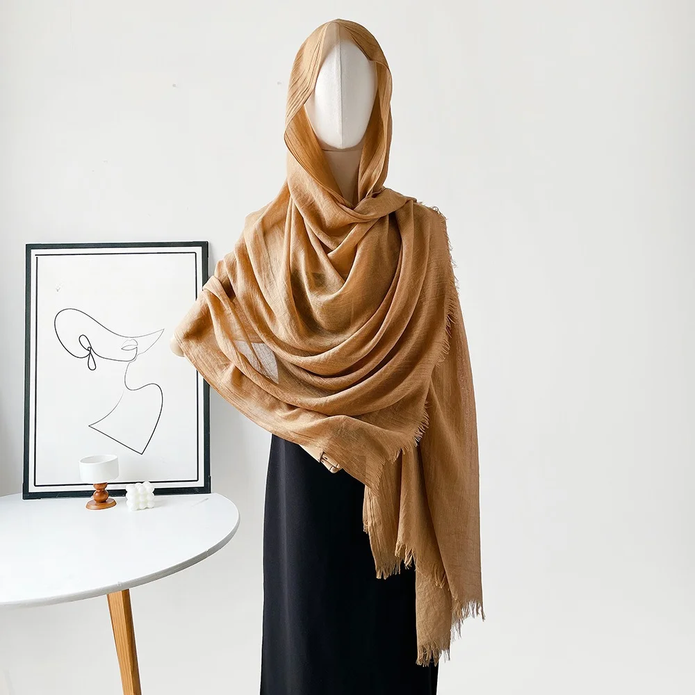 Cotton Linen Long Scarf Shawl Women Lightweight Breathable Soft Sun Protection for Summer Daily