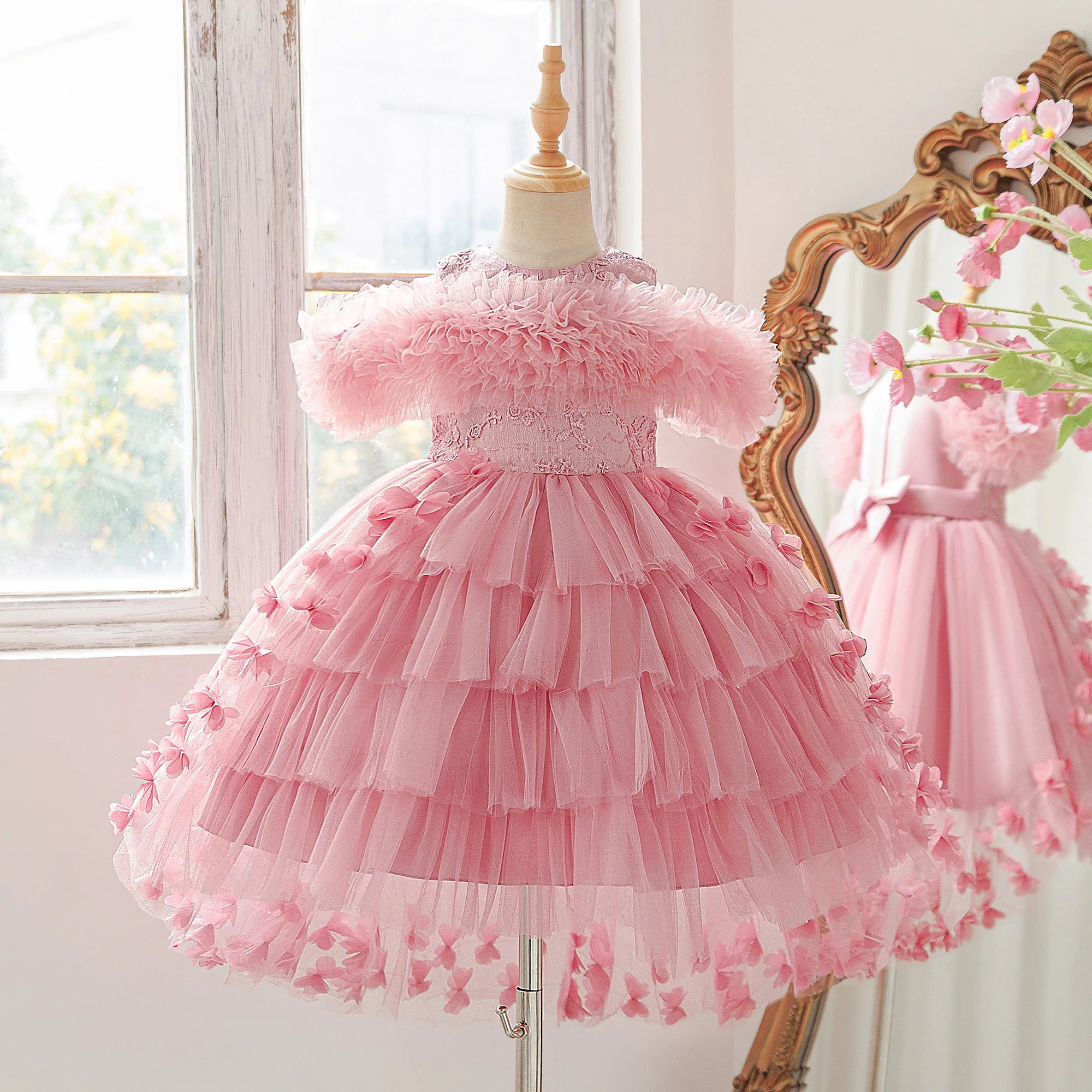 Elegantes Blumenmädchen-Partykleid, formeller Geburtstag, Prinzessin, Ballkleider für Mädchen, Tüll, Hochzeit, Brautjungfern, Abend, Kinderkleidung