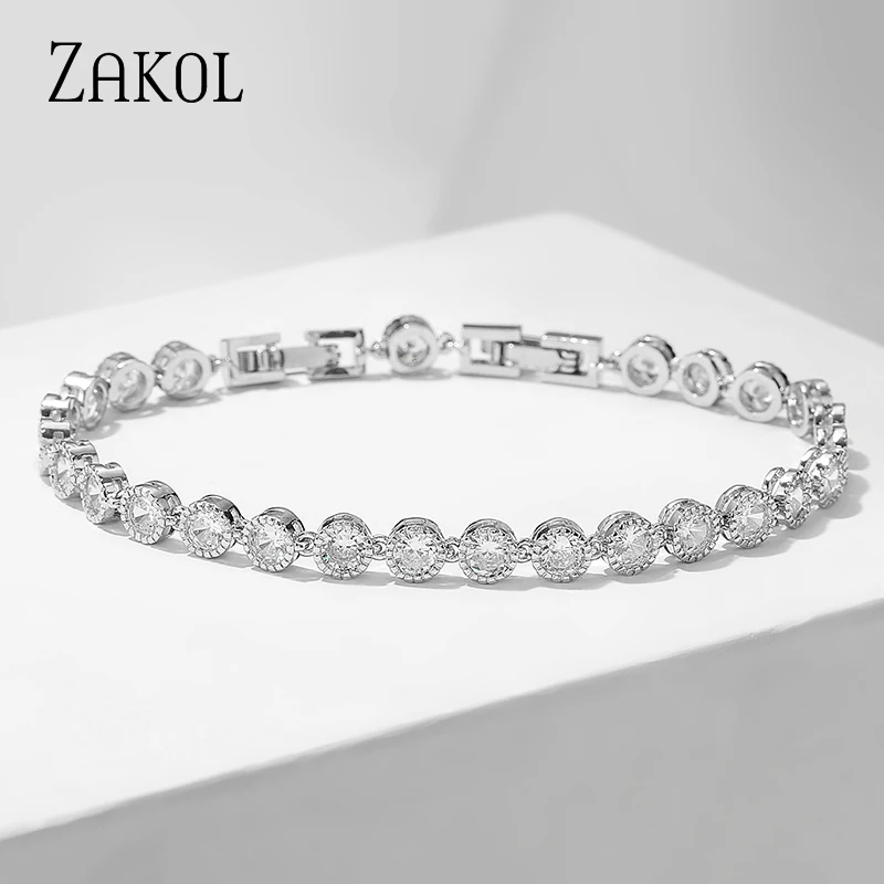 ZAKOL Classic Cubic Zirconia Tennis Bracelets for Women Men Fashion Silver Color Iced Out Chain Crystal Wedding Jewelry