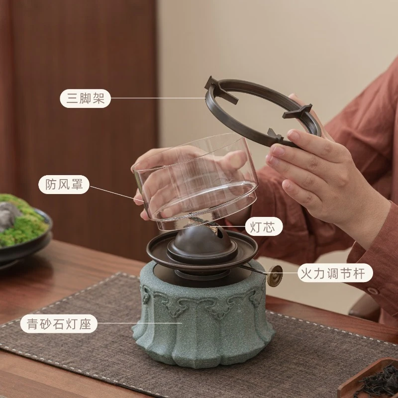 New boiling water tea stove, retro tea cooking lamp, brass ghee lamp, thermal insulation tea stove, blue sand stone air lamp