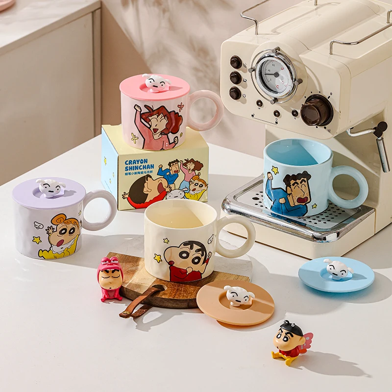 New 360 Ml Cute Cartoon Crayon Shin Chan Ceramic Box Set Mug with Lid Camping Beautiful Coffee Water Cup Child Birthday Gift Box