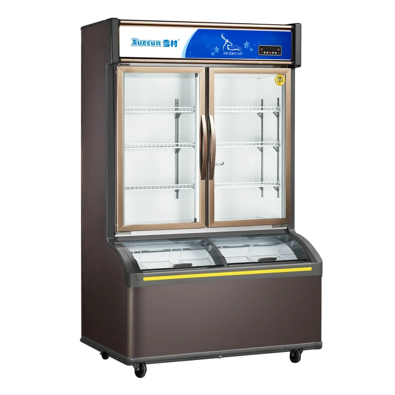 custom.Supermarket Display Refrigerator Double Temperature Top Refrigeration and Bottom Freezing