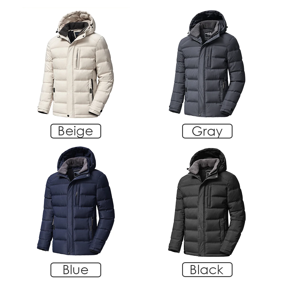 Men Winter New Classic Casual Waterproof Warm Thick Fleece Parkas Jacket Coat Men Autumn Outwear Vintage Hat Pocket Parka Men