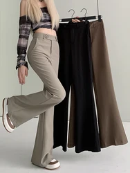 Pantalones acampanados de cintura alta para mujer, ropa de calle informal, pantalones largos y rectos, color negro sólido, nuevo