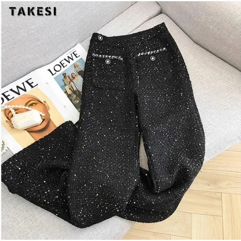 2024 Summer Casual Vintage Style Dot Print High Waist Pants Women Wide Leg Ankle Length Elegant Black Trousers