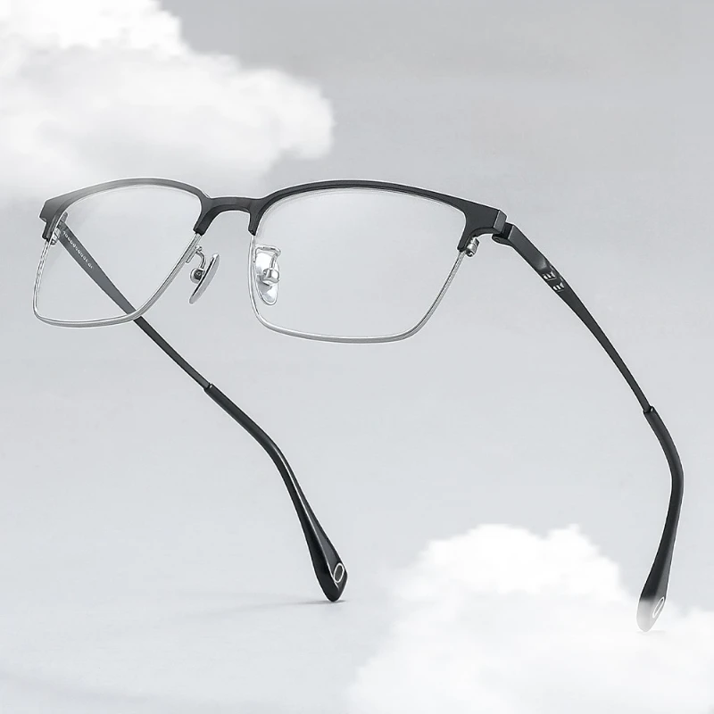 

Fashion Half Frame Square Titanium glasses frame men women optical Myopia Presbyopia prescription Lenses attachment eyewear
