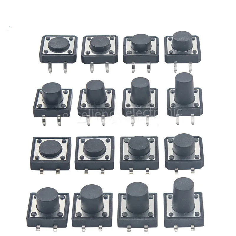 50PCS/Box 12x12mm Panel PCB Momentary Tactile Tact Mini Push Button Switch DIP / SMD 4pin 12x12x4.3/5/6/7/8/10/12MM 12*12*4.3MM