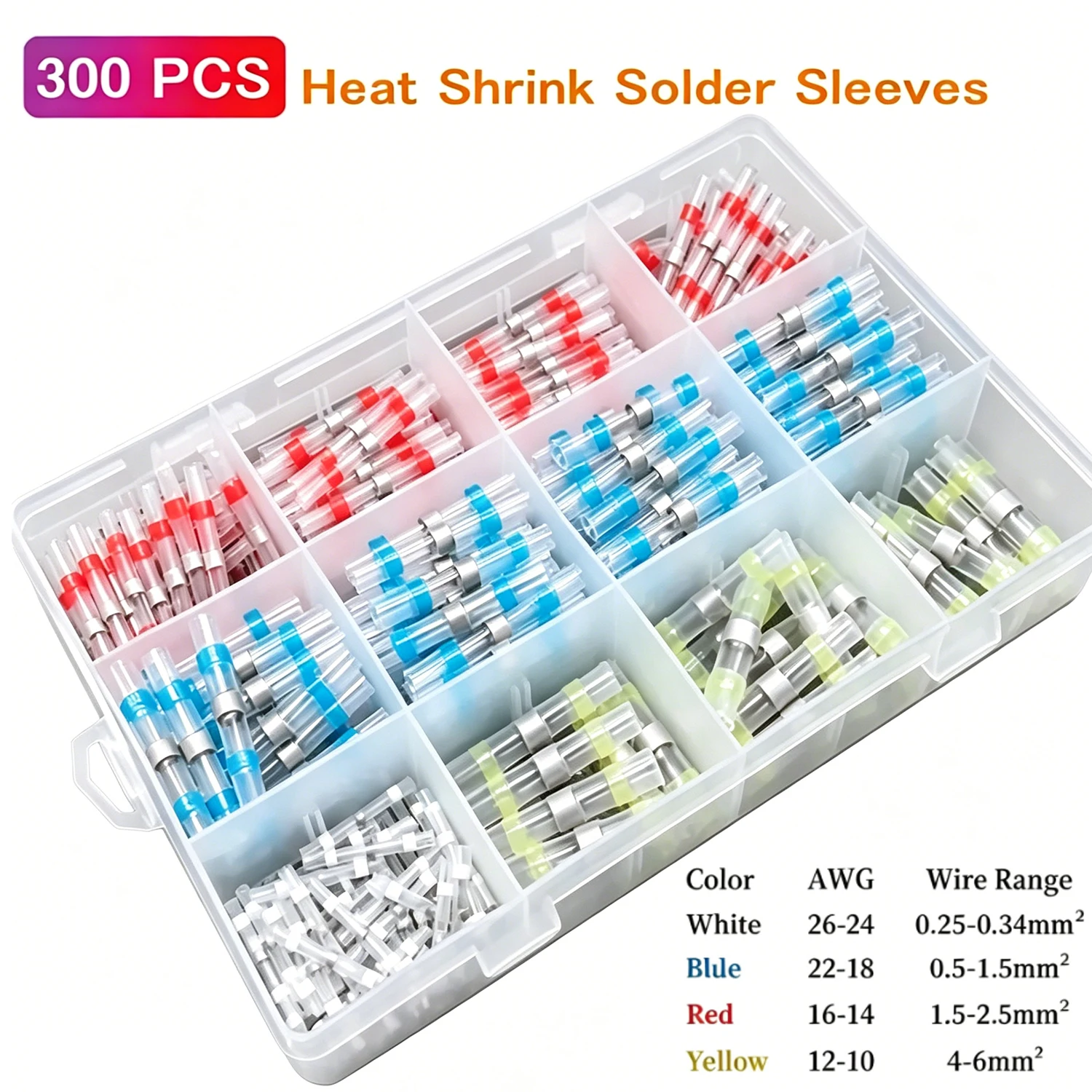 Waterproof Solder Seal Heat Shrink Butt Wire Connectors Terminals Electrical Wire Cable Connectors Terminals 300pcs/box