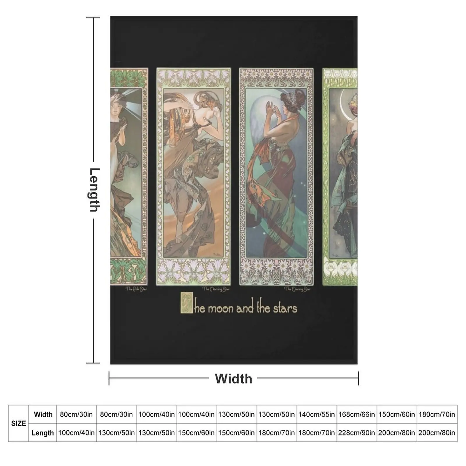 The Moon and the Stars, by Alphonse Mucha. HIGH DEFINITION Throw Blanket couch cozy soft plush fuzzy picnic outdoor blanket