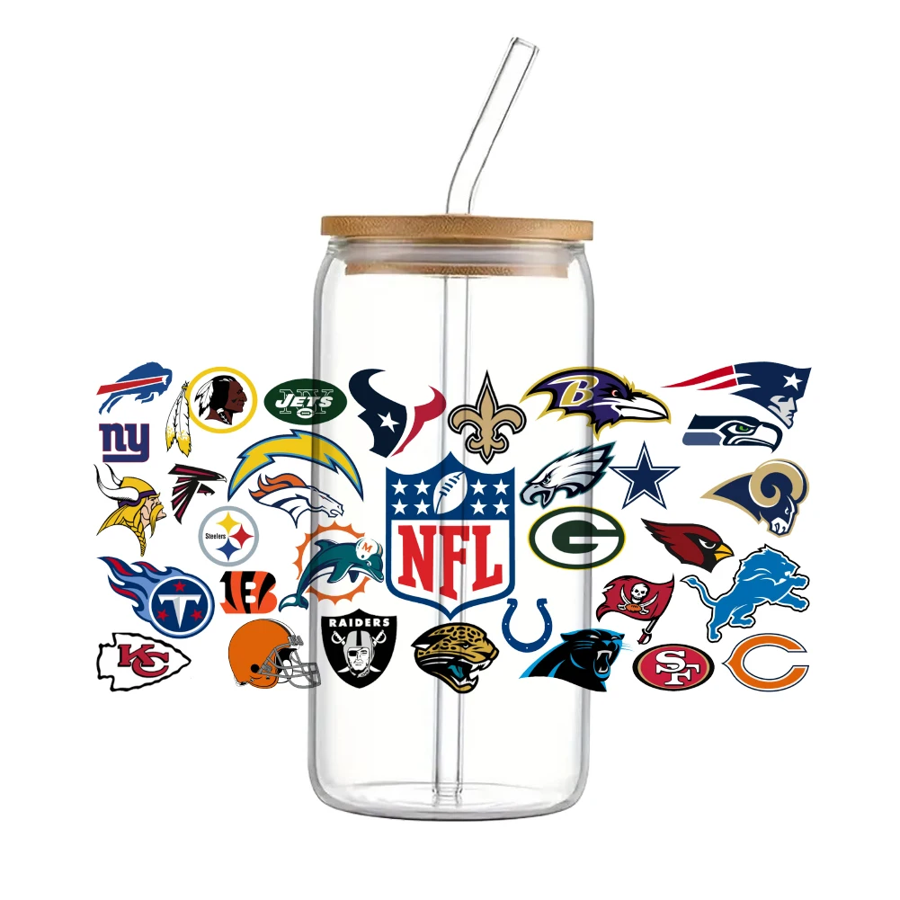 

Sport Team Printed 11*24cm UV DTF Wraps Transfer Sticker DIY For 16oz Libbey Glass Cup Waterproof Decals Coffee Cup Sticker