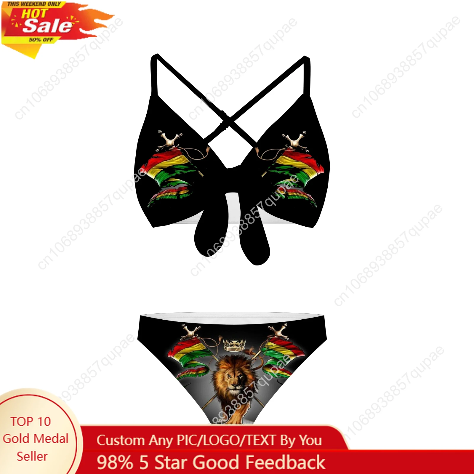 

Reggae Rastafarian Rasta Lion Of Judah Bathing Suits Cross Strap Suspenders Swimsuits Womens Bikini Beach Swimwear Beachwear