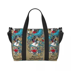 Custom Cheshire Cat Anime Alice In Wonderland Tote Bag Women Large Capacity Gym Beach Shoulder Travel Bag