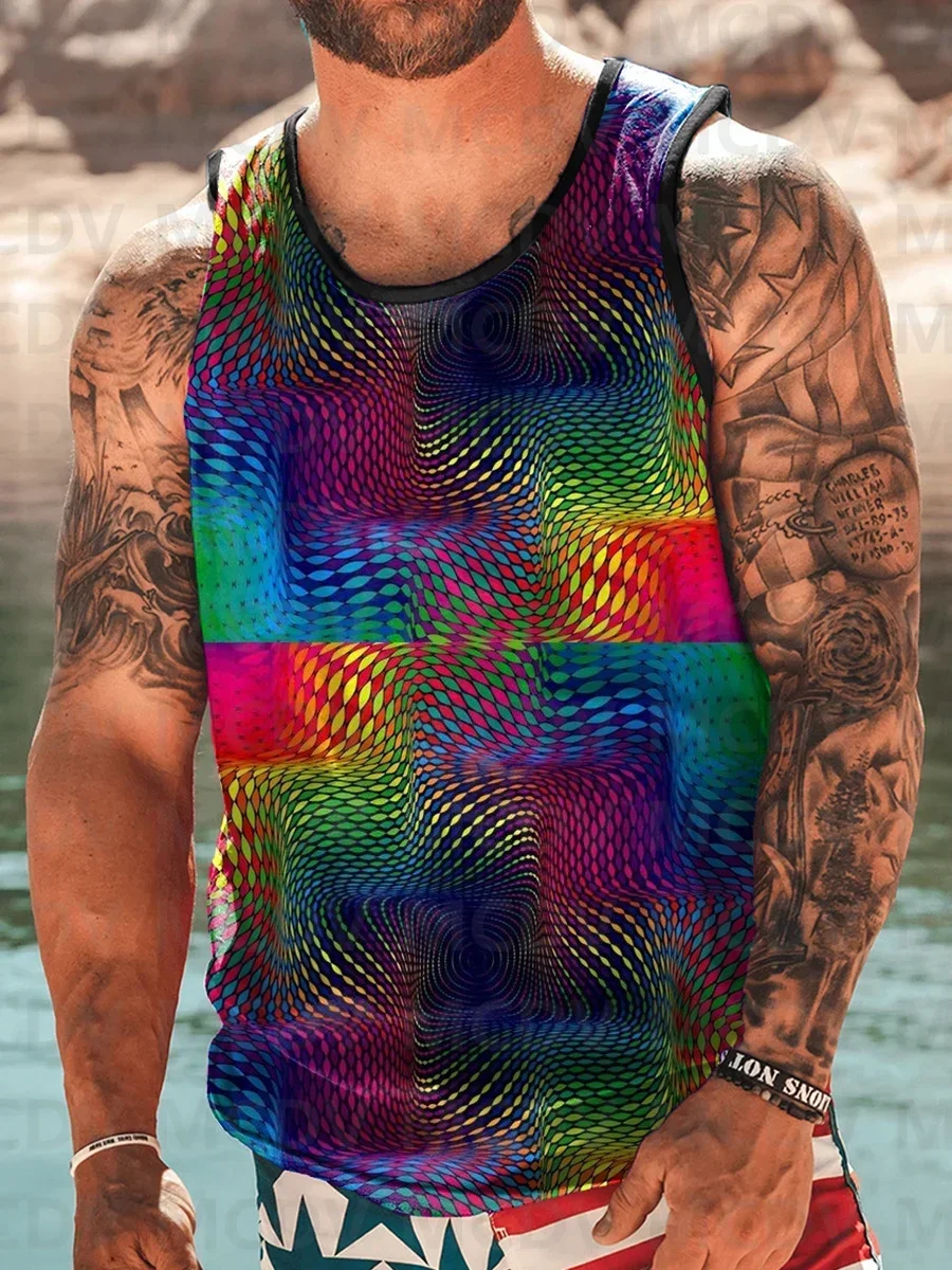 Wavy Sakura Print Crew Neck Tank Top 3D Printed Tank Tops Men Summer Tops