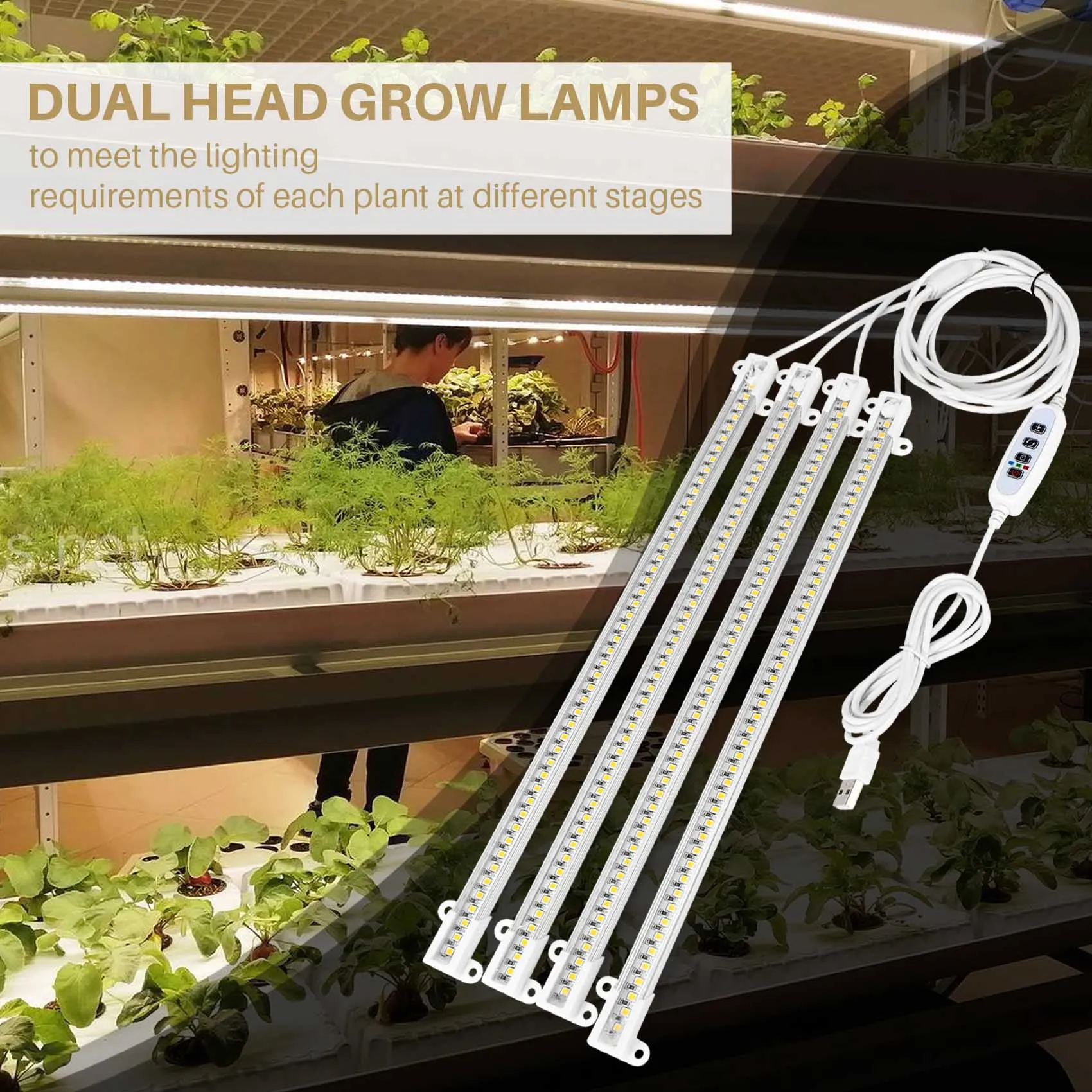 Imagem -02 - Led Plant Grow Light Strips Espectro Completo Luzes para Plantas de Interior Auto on e Off h h Temporizador 12h 192 Leds