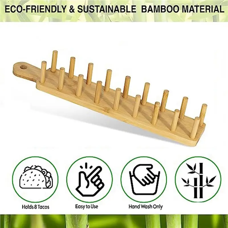 BAAJ-3X Bamboo Taco Tray With Holds 8, Taco Shell Holder Allows For Multi-Use Food Tray Charcuterie Tray